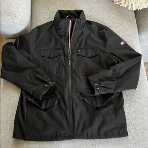 Tommy Hilfiger Black Military Field Jacket with Stand-up Collar